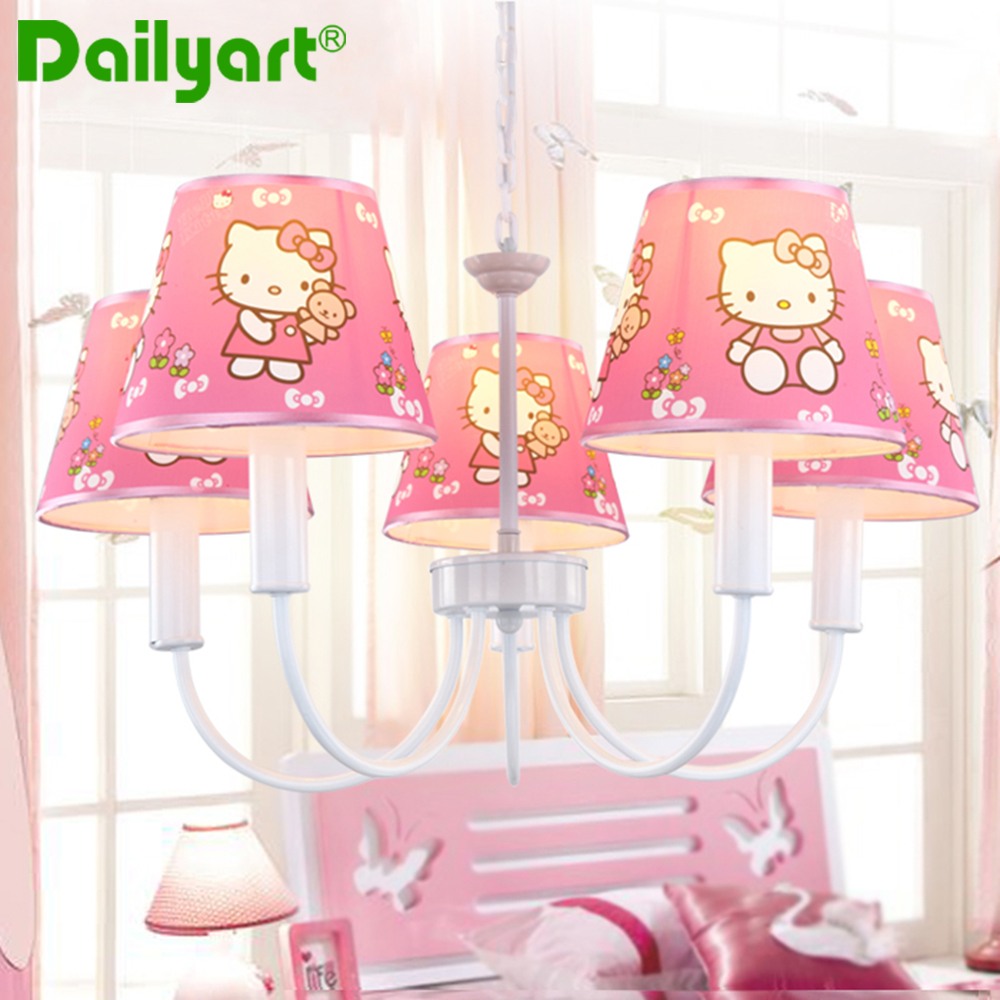 Dailyart  ŰƼ ũ  5 ħ / ι Lampara ݼ + õ E14 * 5  Ʈ  /Dailyart Hello Kitty Pink Blue 5 Heads Metal+Cloth E14*5 Bulbs Childr
